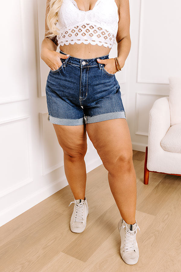 Premium High Waist Denim Shorts - Dark Wash Curves | Ultimate Summer Style