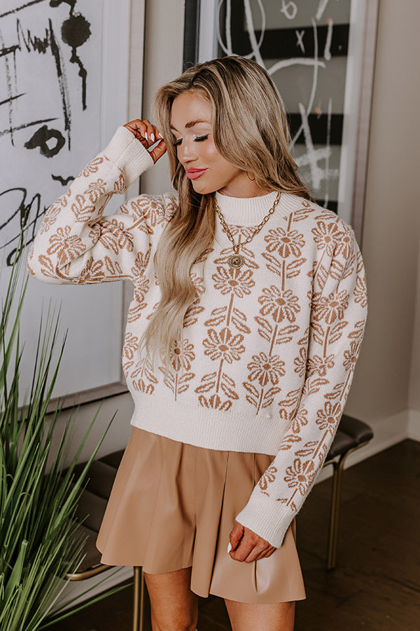 Premium Iced Mocha Floral Knit Sweater - Ultimate Cozy Style