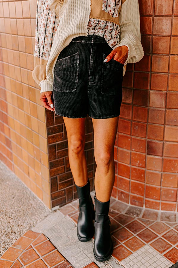 Ultimate Stevie High Waist Corduroy Shorts - Vintage Black | Fall Fashion Essential