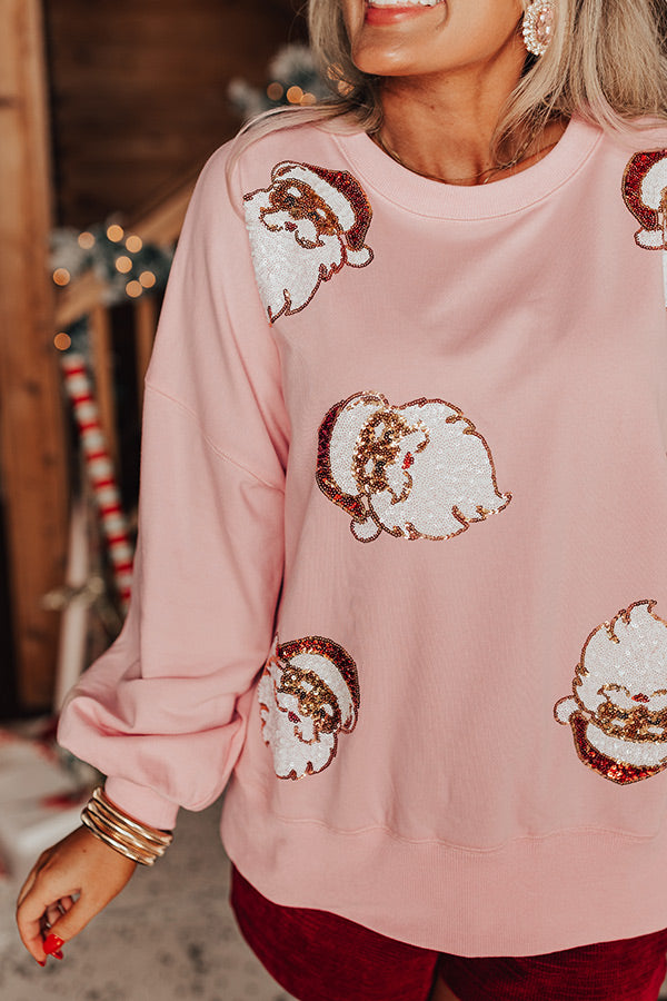 Premium Santa Sequin Sweatshirt - Festive Pink