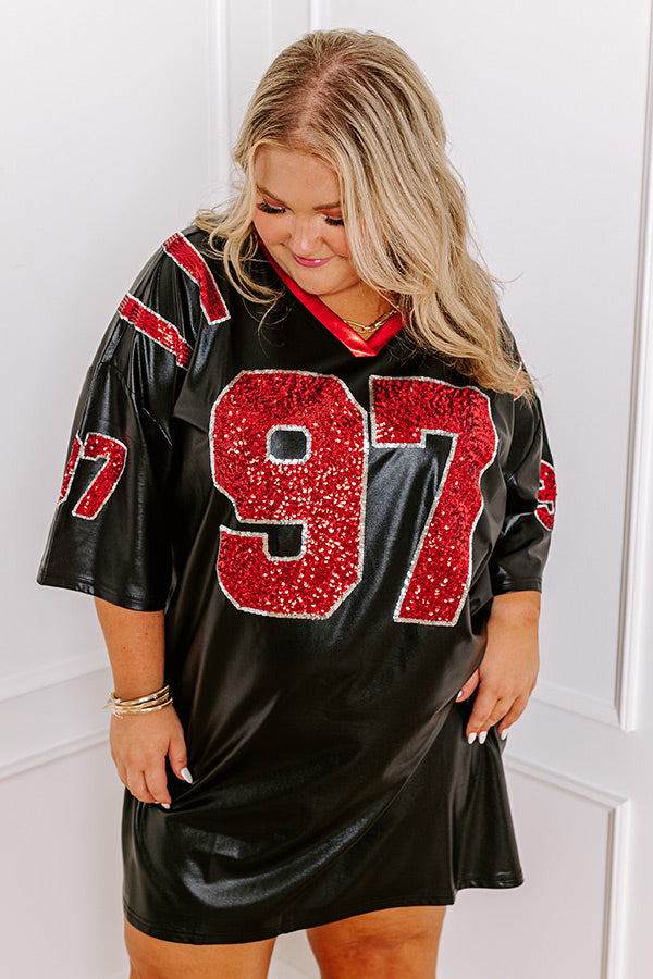 Ultimate Game Day Glam Faux Leather Mini Dress - Black Curves