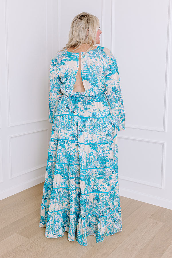 Premium Sky Blue Satin Maxi Dress with Keyhole Accent