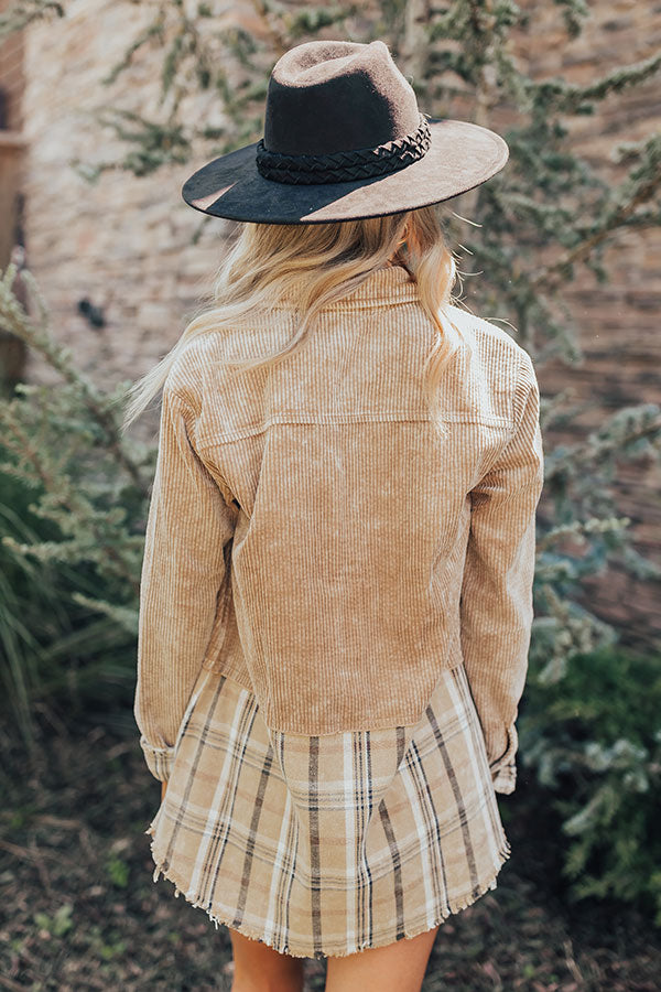 Premium Khaki Corduroy Jacket with Plaid Accents