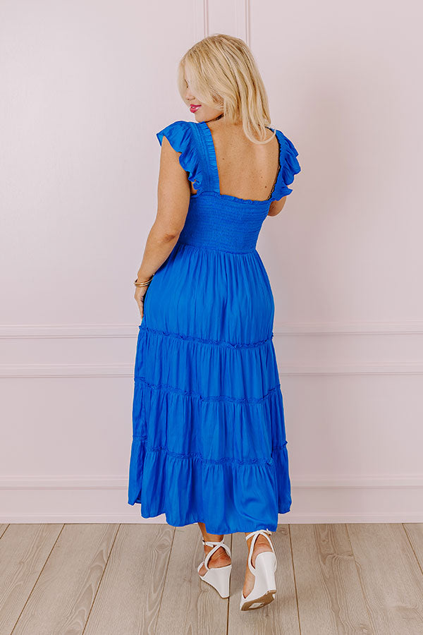 Premium Napa Valley Smocked Midi Dress - Royal Blue Elegance