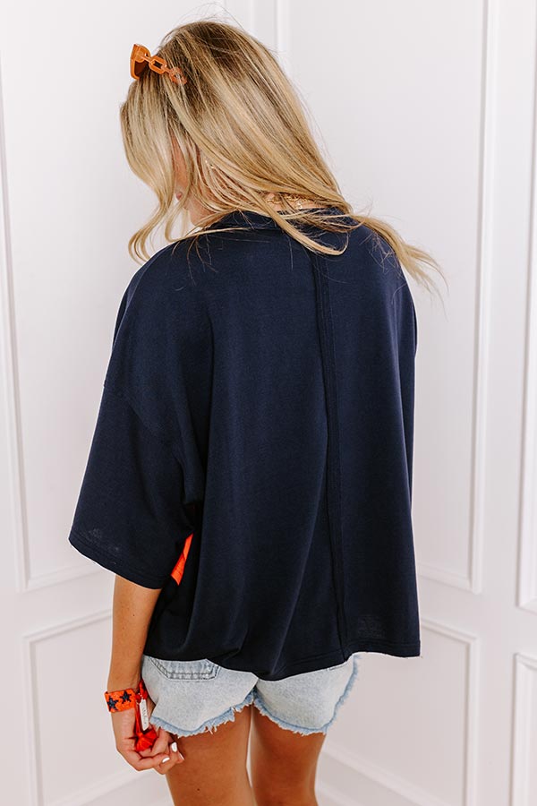 Ultimate Game Day Glow: Touchdown Sequin Oversized Tee in Navy/Orange