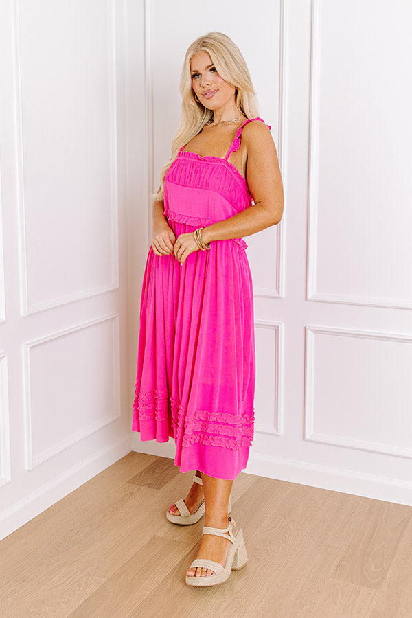 Ultimate Bayside Bliss Ruffle Midi Dress in Hot Pink Curves