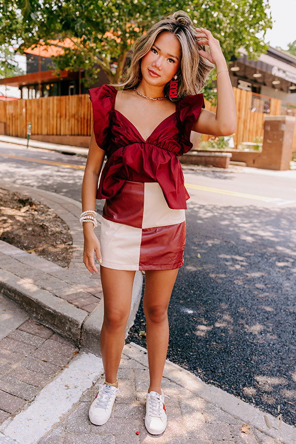 Ultimate Varsity Faux Leather Skort - Maroon Edition