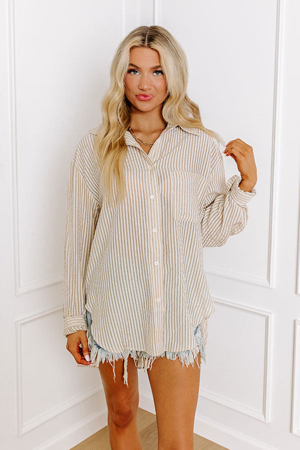 Premium Coffee Shop Chic Oversized Button-Up Shirt