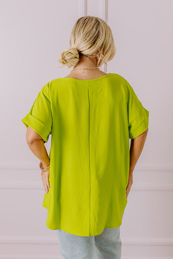 Premium Lime Curves Shift Top with Peonies & Champagne Accents