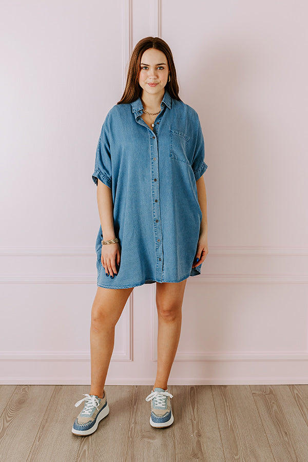 Premium Chambray Tunic Dress - Oversized Medium Wash