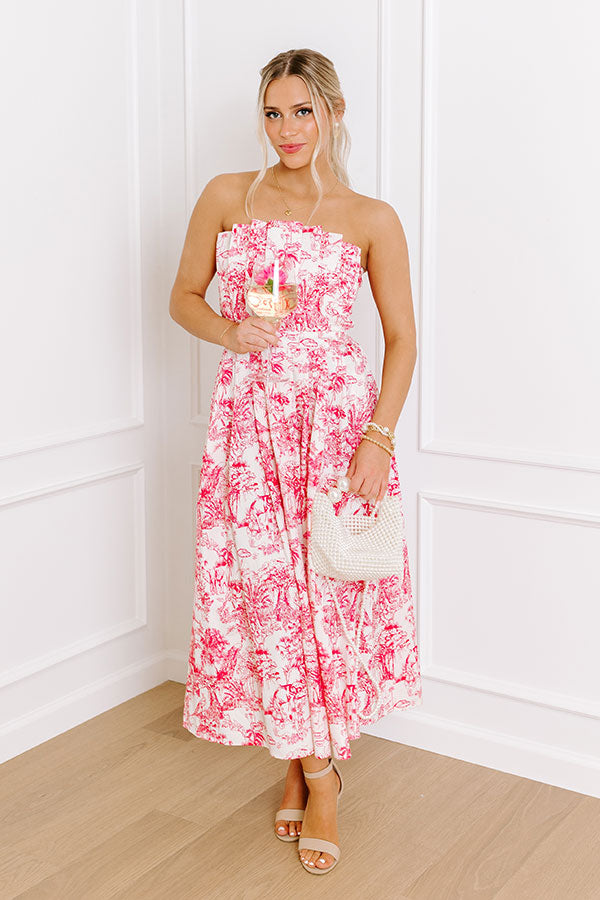 Premium Tropical Veranda Midi Dress in Rose