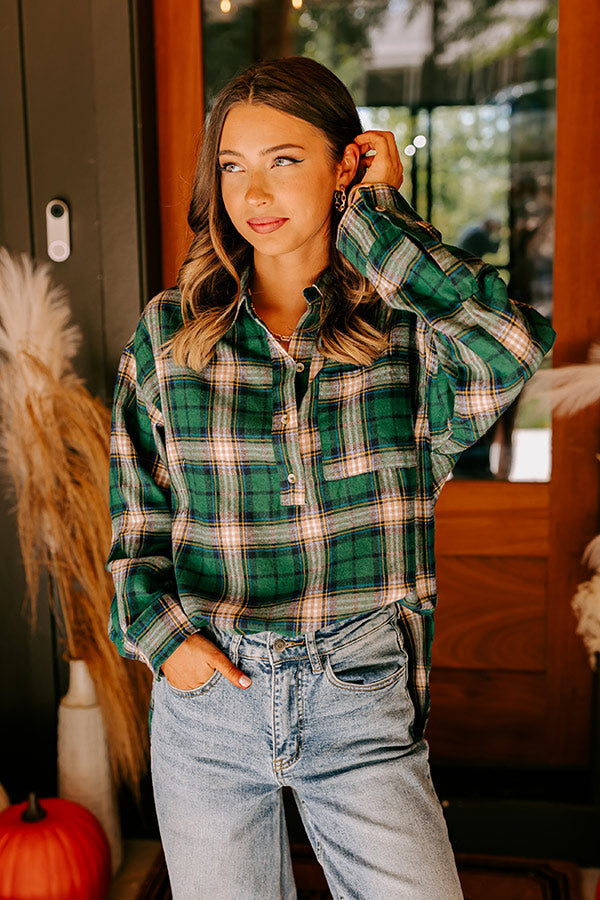 Premium Oversized Flannel Shirt - Hunter Green Fireside S'mores Edition