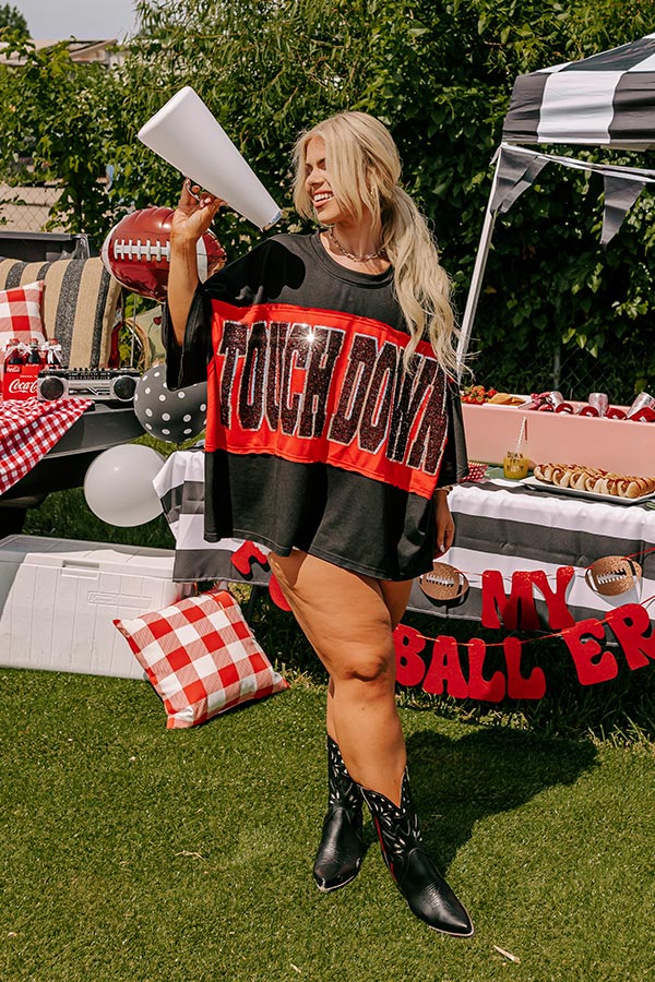 Ultimate Game Day Sequin Oversized Tee - Touch Down Black Curves