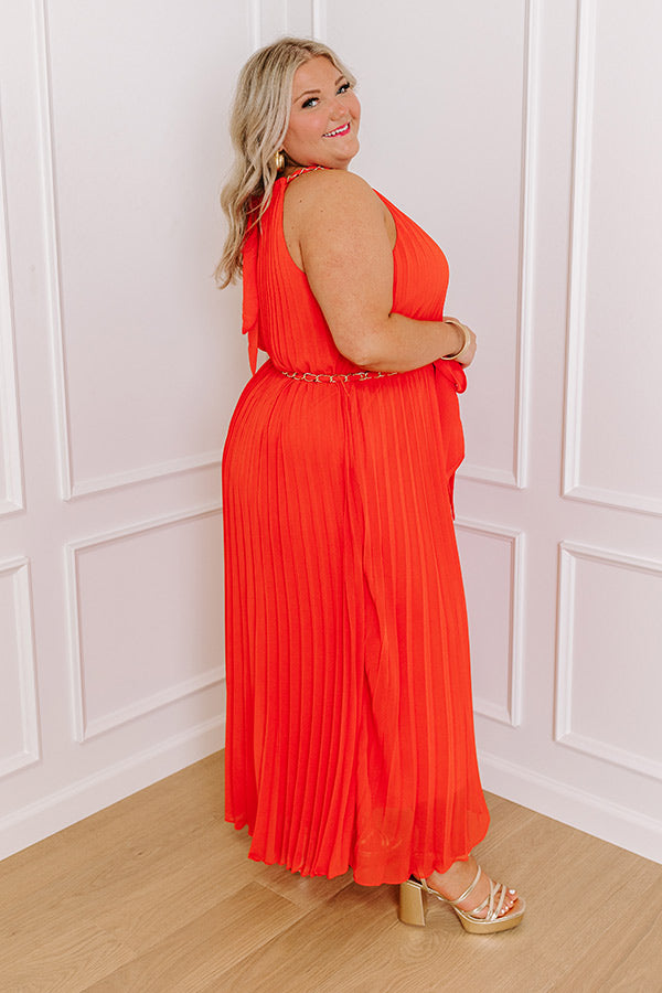 Premium VIP Party Pleated Maxi Dress - Red Curves Elegance