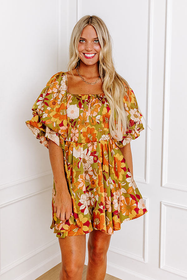 Premium Olive Floral Mini Dress - Fall Fashion Essential