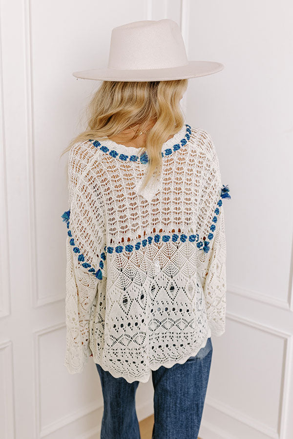 Premium Boho Chic Pointelle Knit Cardigan in Cream