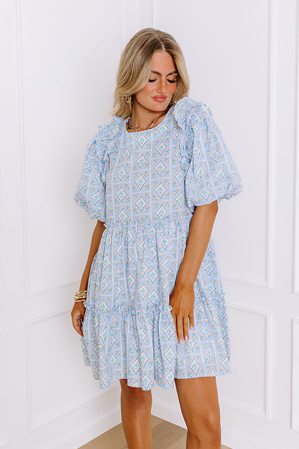 Ultimate Sunday Brunch Dress - Light Blue Ruffle Mini Dress