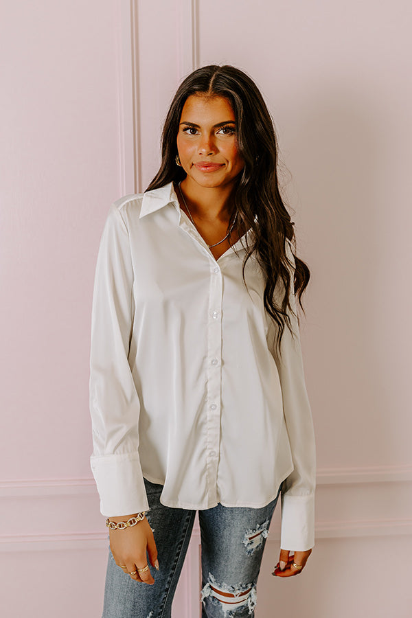 Premium Satin Button-Up Blouse in Ivory - Ultimate Office Elegance