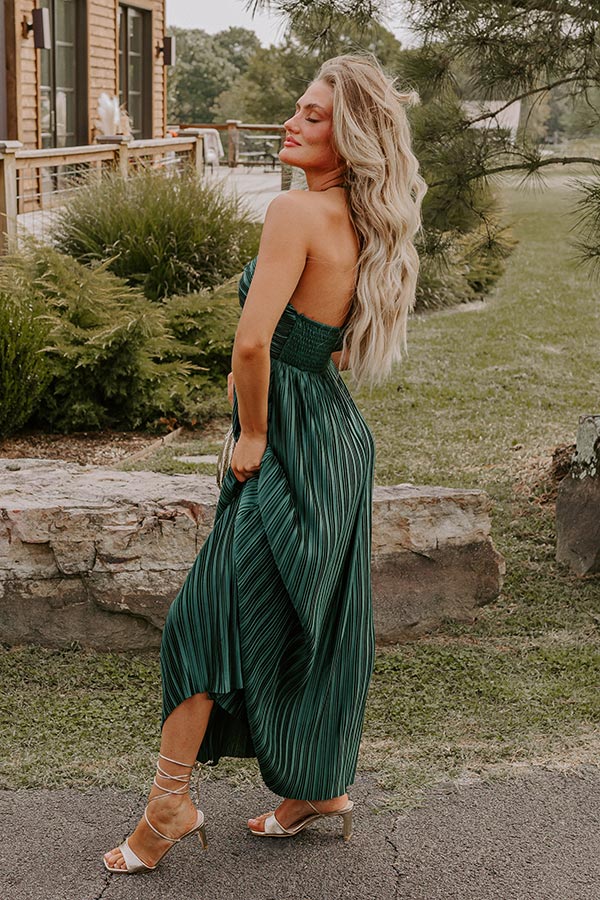 Premium Venice Vision Pleated Midi Dress - Hunter Green