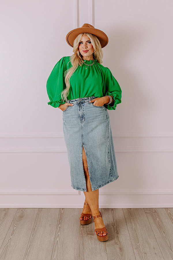 Premium Brunch Date Shift Top - Kelly Green Curves