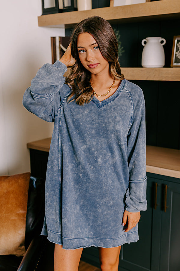 Ultimate Casual Brunch Mineral Wash Mini Dress in Blue - Effortless Style