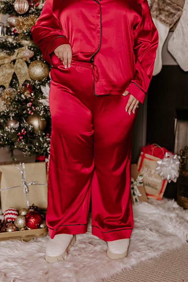 Premium Luxurious Satin Pajama Pants - Red Curves