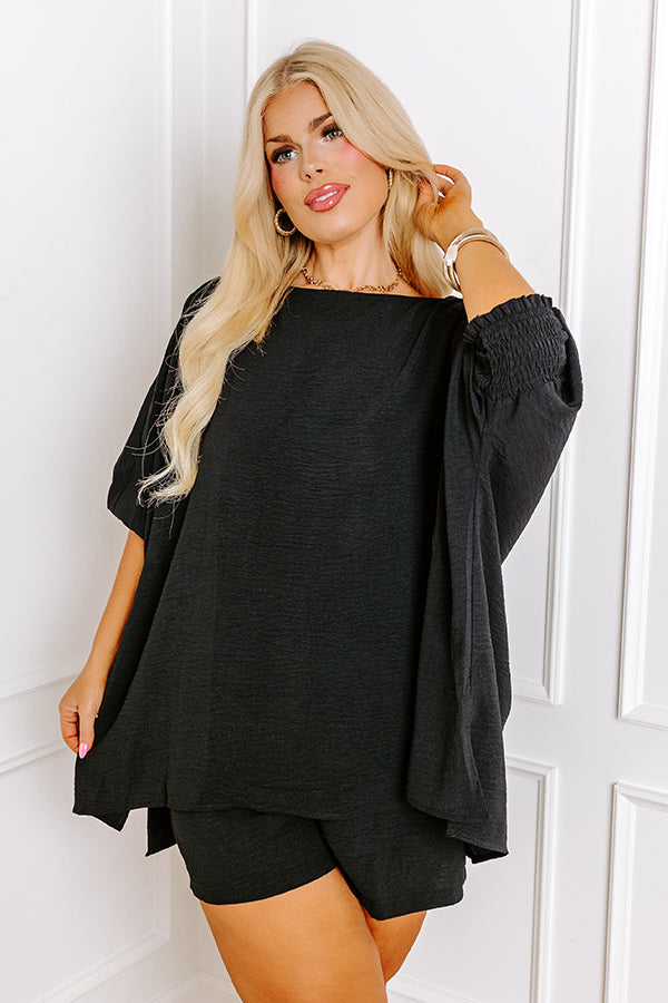 Ultimate Boardwalk Bliss Shift Top in Black Curves - Premium Casual Style