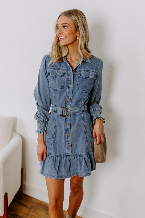 Ultimate Chic Denim Mini Dress - Premium Ruffled Style