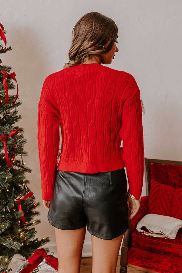 Premium Cozy Cable Knit Sweater with Velvet Bows