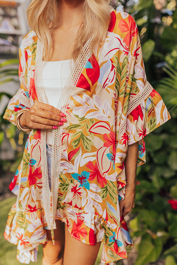 Ultimate Tropical Twilight Ruffle Overlay Dress in Honey