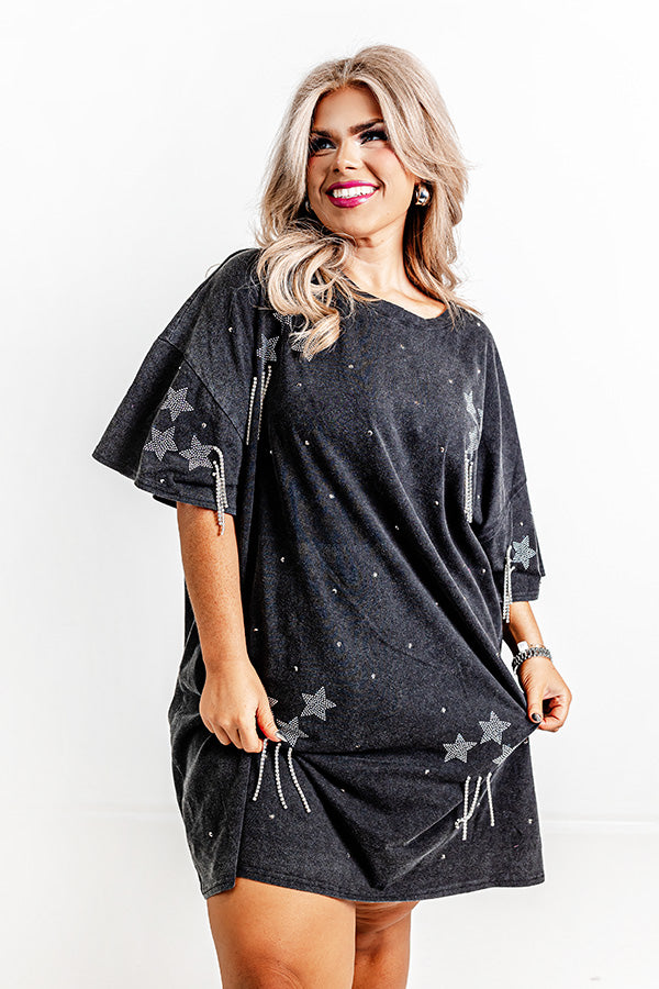 Premium Vintage Black Curves Embellished T-Shirt Dress