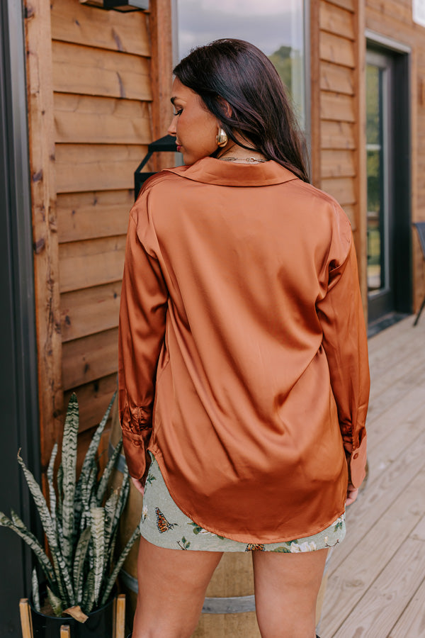 Premium Rust Satin Button-Up Shirt