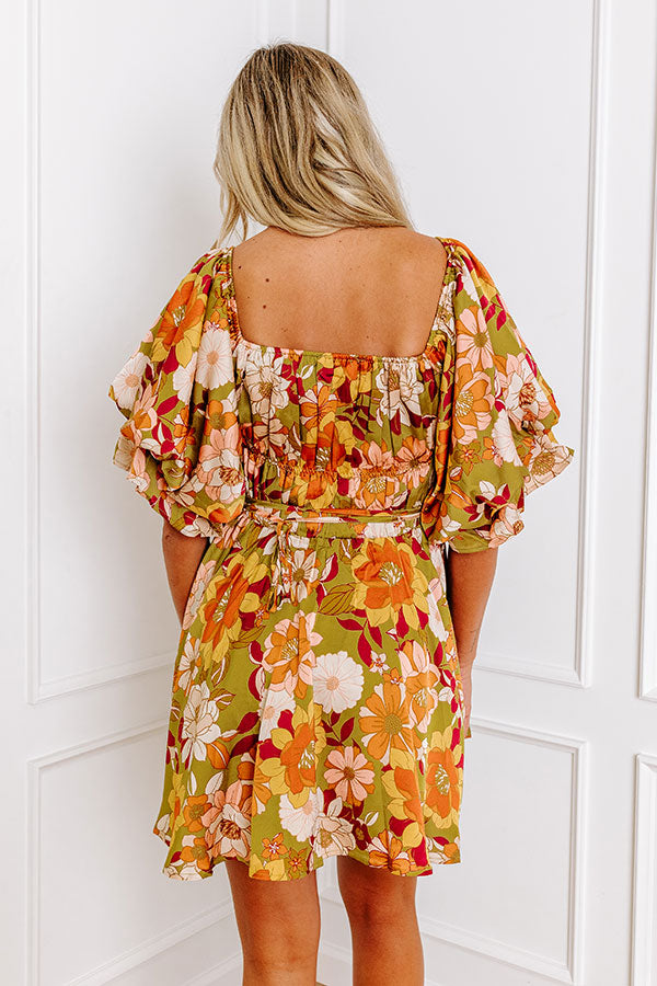 Premium Olive Floral Mini Dress - Fall Fashion Essential