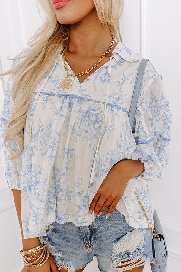 Ultimate Boho Floral Charm Top - Sky Blue