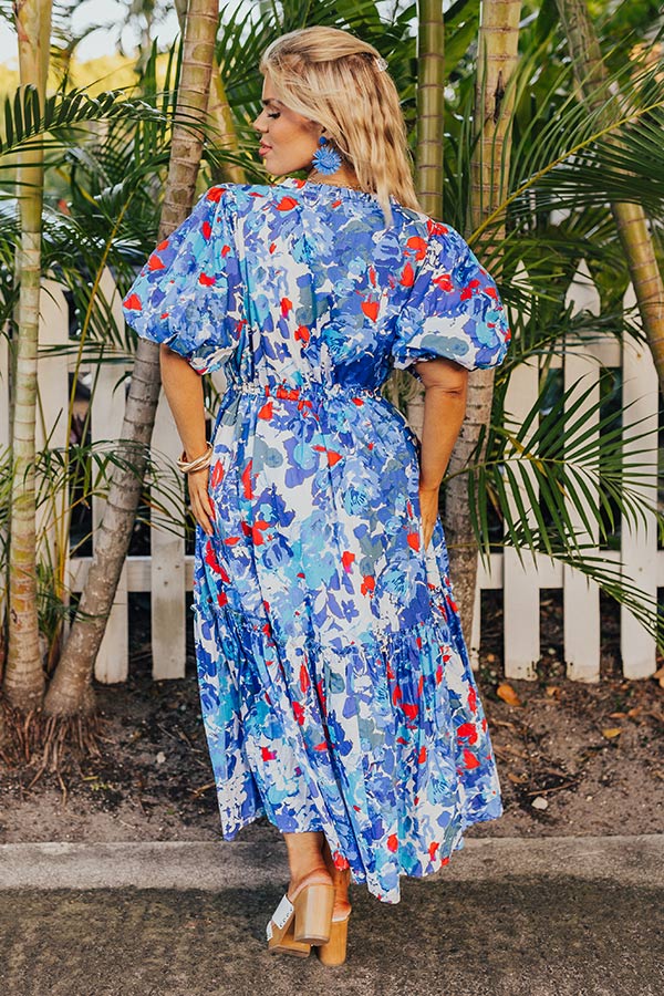 Ultimate Royal Blue Curves Midi Dress - Premium Floral Elegance