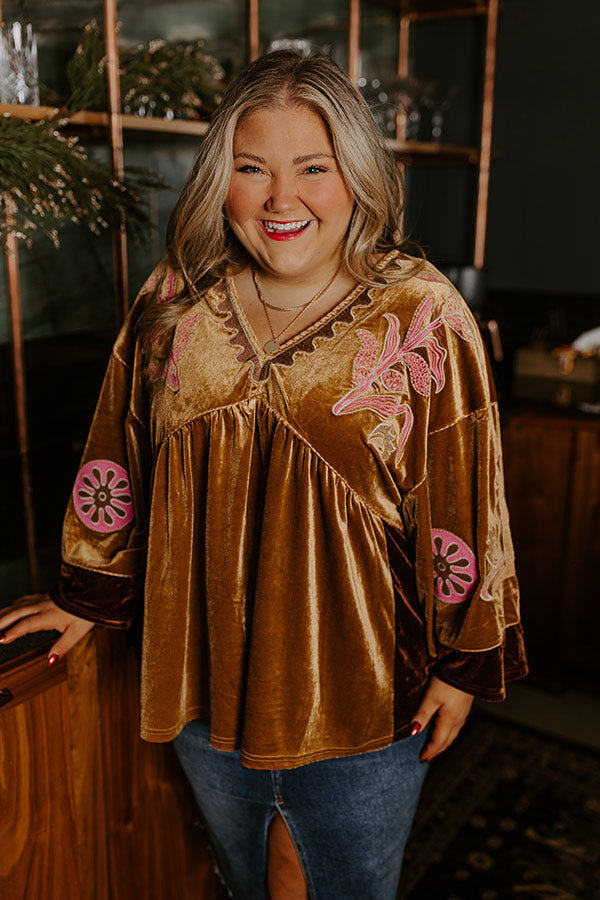 Premium Boho Embroidered Velvet Top - Mustard Curves | Ultimate Style Upgrade