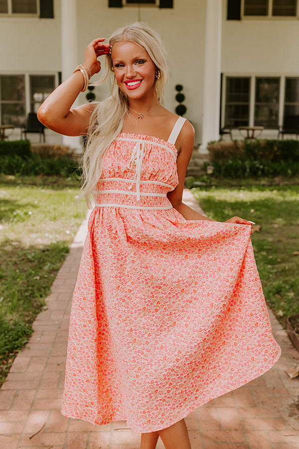 Premium Peach Jacquard Midi Dress - Ultimate Garden Party Style