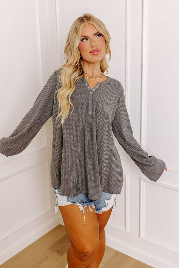 Premium Waffle Knit Top: Ultimate Comfort in Dark Grey Curves