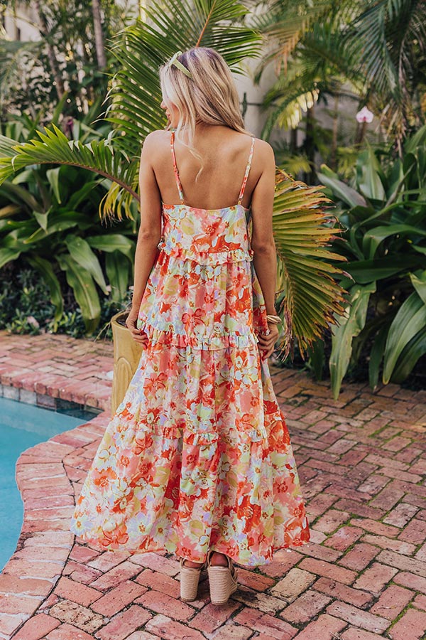 Premium Tropical Shoreline Ruffle Maxi Dress