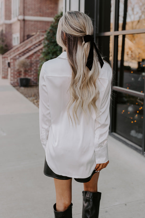 Premium Satin Button-Up Blouse in Ivory - Ultimate Office Elegance