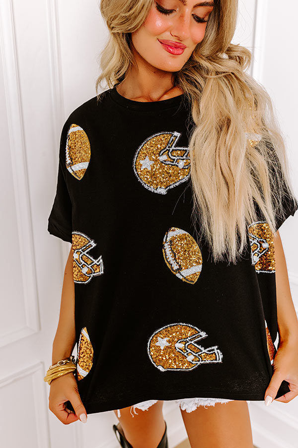 Ultimate Game Day Glam Sequin Oversized Tee - Black