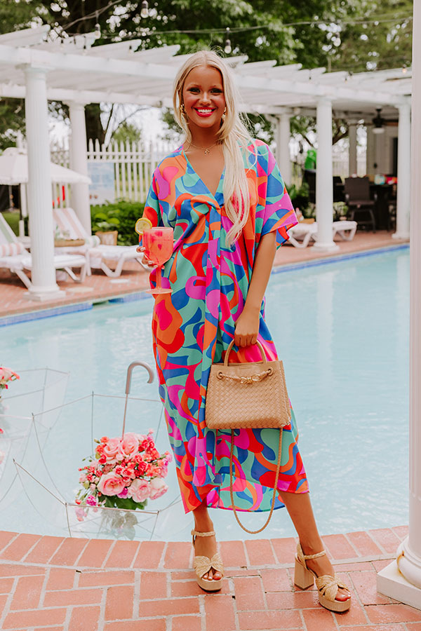 Premium Beachy Days Caftan Midi Dress in Ocean Wave Print