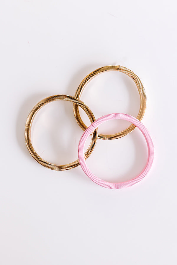 Ultimate Pink Stretch Bangle Bracelet Set - Girl On The Go