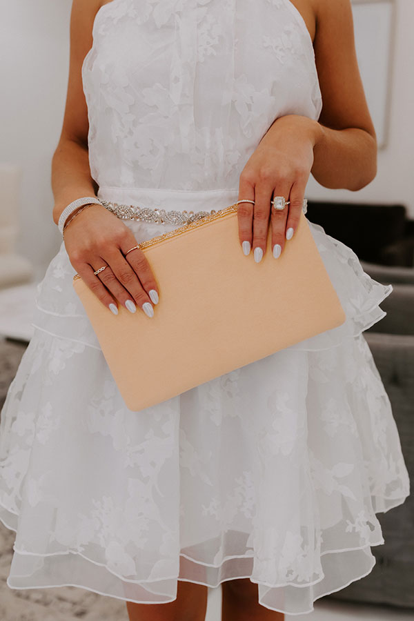 Premium Embellished 'Mrs' Clutch - Luxe Peach & Gold Chain