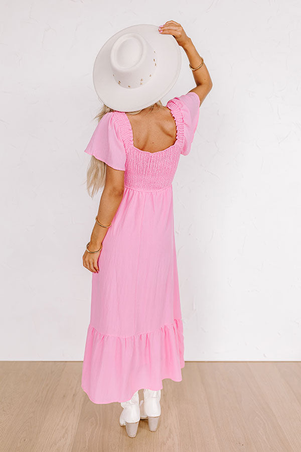 Premium Sunny Smiles Smocked Maxi Dress - Pink