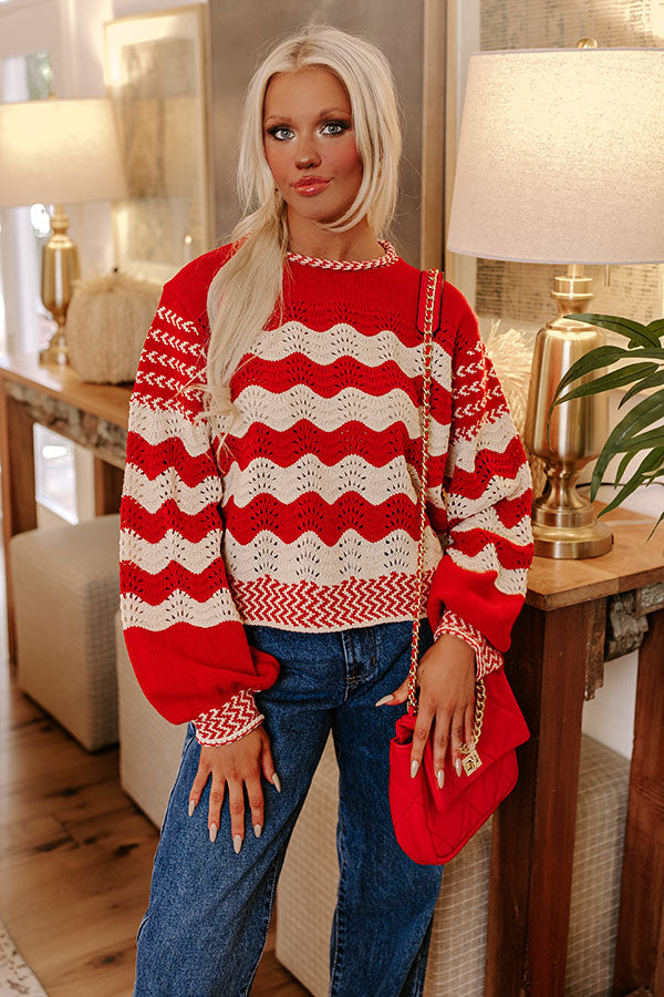 Ultimate Cozy Hot Cocoa Pointelle Knit Sweater - Red