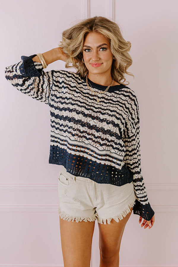 Premium Drifting Tranquility Knit Top - Navy