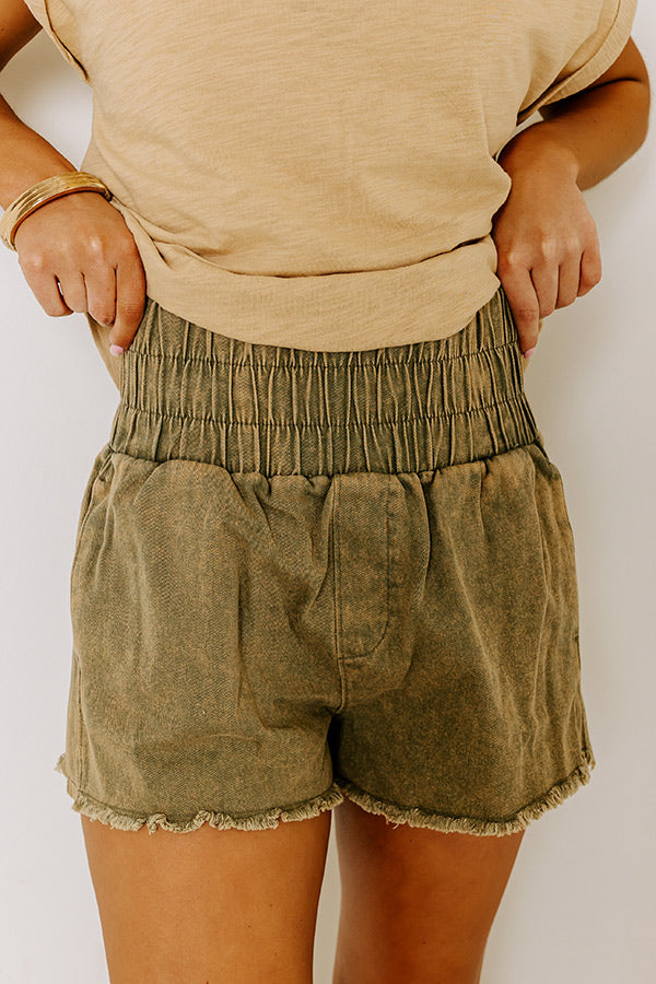 Premium Gabby High Waist Mineral Wash Shorts - Sage Green