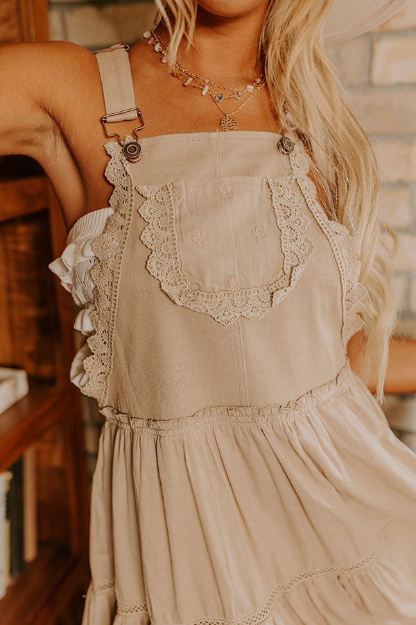 Premium Cottage Charm Embroidered Midi Dress in Taupe