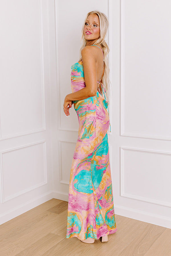 Premium Sunset Sangria Satin Maxi Dress - Luxe Pink Elegance